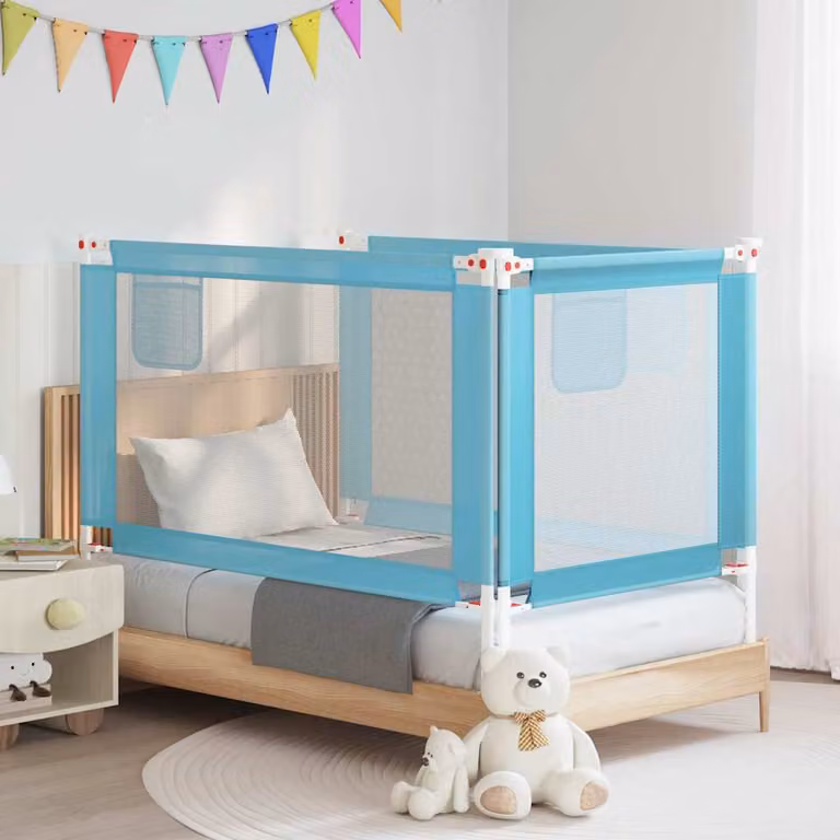 Sponda Letto di Sicurezza per Bambini vidaXL Blu in Tessuto e Metallo L: 140 cm, H: 25 cm