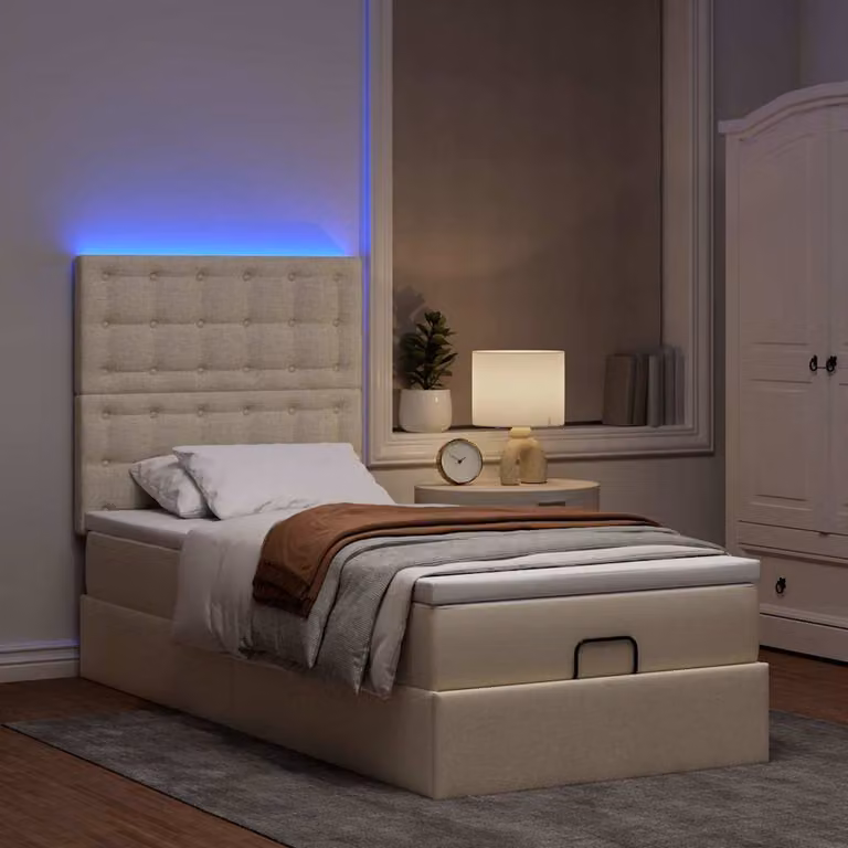 Maison Exclusive - Letto ottomano con materasso e LED color crema 90x200 cm tessuto