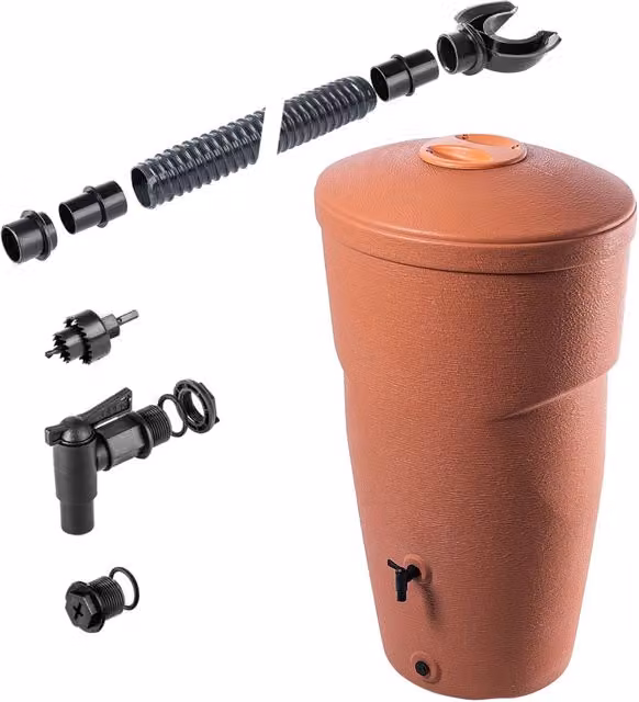 Serbatoio per acqua piovana KADAX da 270 litri, contenitore per acqua, kit di collegamento, rubinetto