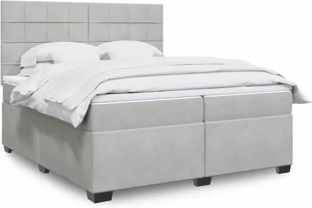 Letto a molle con materasso ibrido vidaXL in velluto grigio e bianco L/P: 200 x 200 cm