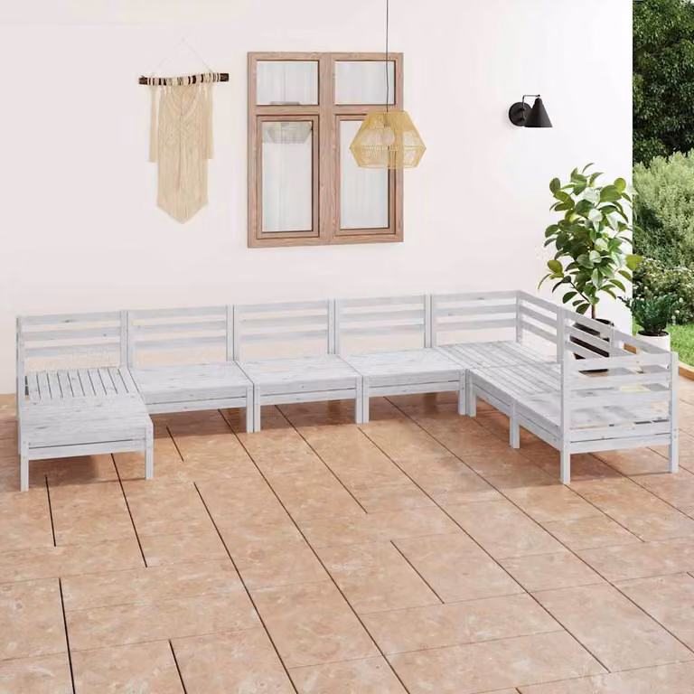 vidaXL Set Salotto da Giardino 8 pz in Legno di Pino Bianco con Cuscini e Forma a L