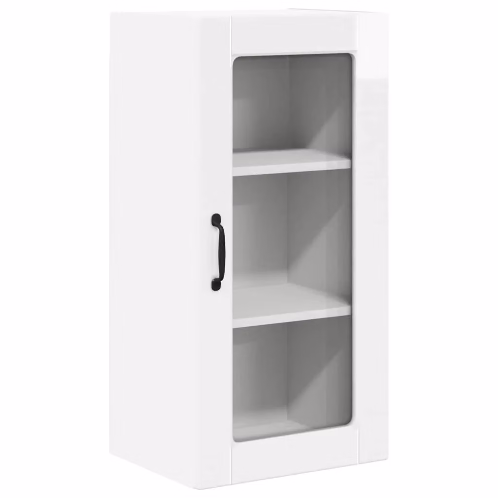 Set di 2 pensili da cucina HELLOSHOP26 in legno composito bianco lucido con ante scorrevoli, stile moderno minimalista, L/P/H: 40 x 31 x 80 cm – 2