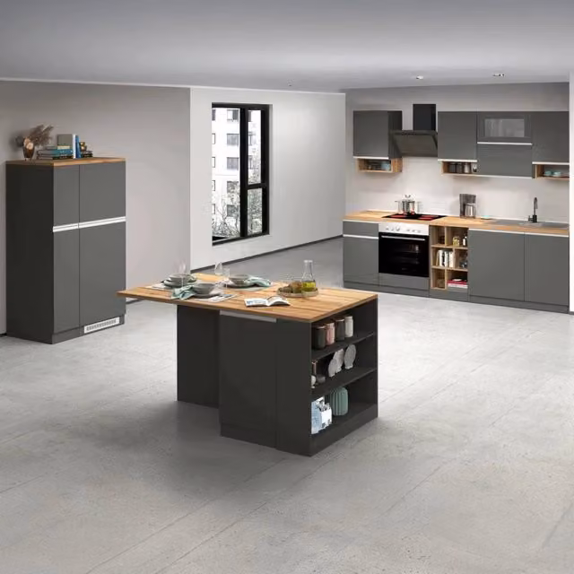 Cucinino Appiah DMORA con 3 cassetti, colore Grigio Ardesia, L: 85 cm, P: 60 cm, H: 255 cm – 1