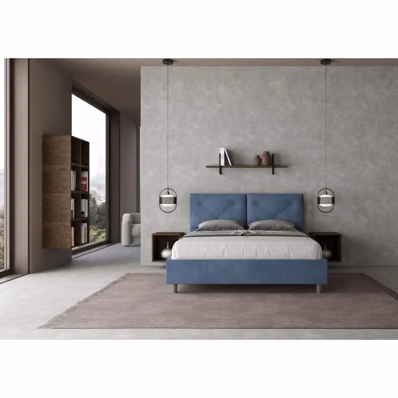Letto matrimoniale Ityhome con contenitore a sollevamento, rivestito in microfibra blu, L/P/H: 150 x 190 x 110 cm – 2