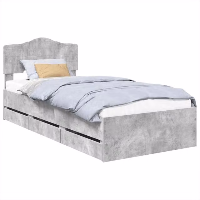 Letto singolo | Letto per adulti | Struttura del letto con cassetto Grigio cemento 90 x 190 cm
