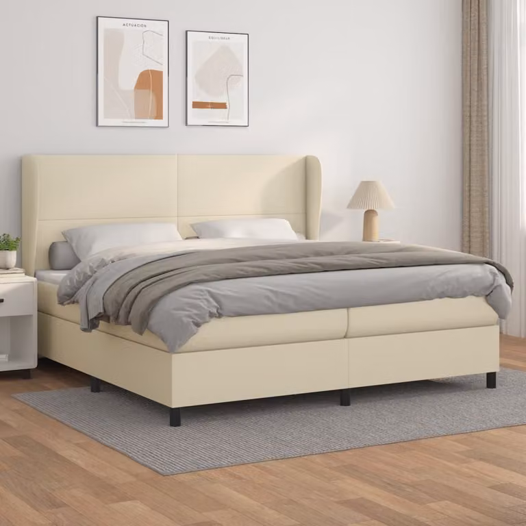 The Living Store Letto a molle con materasso crema 200x200 cm in Pelle finta