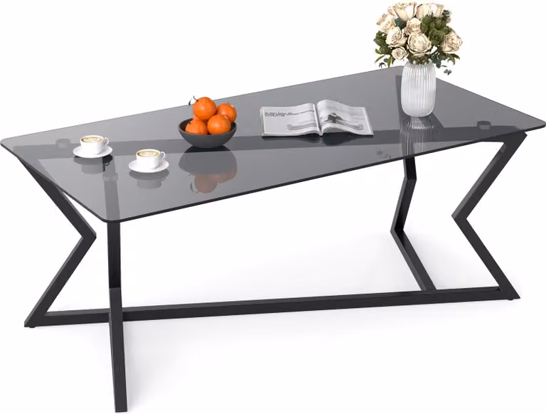 Tavolino in vetro COSTWAY, tavolino rettangolare con piano in vetro temperato e struttura geometrica in metallo, tavolino da caffè, tavolino decorativo, 110 x 55 x 44,5 cm
