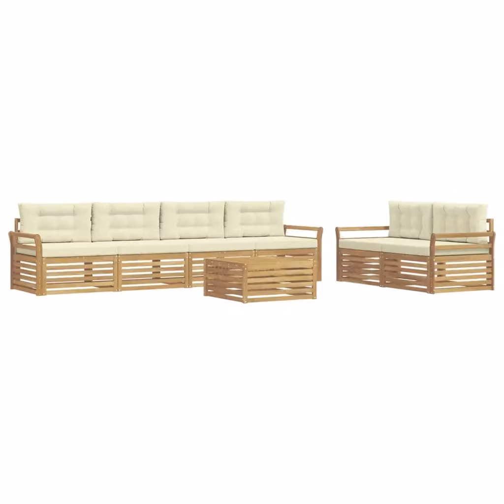 Set di divani da esterno a forma di U vidaXL in legno di acacia con tavolo da caffè e cuscini, Bianco e Beige – 2