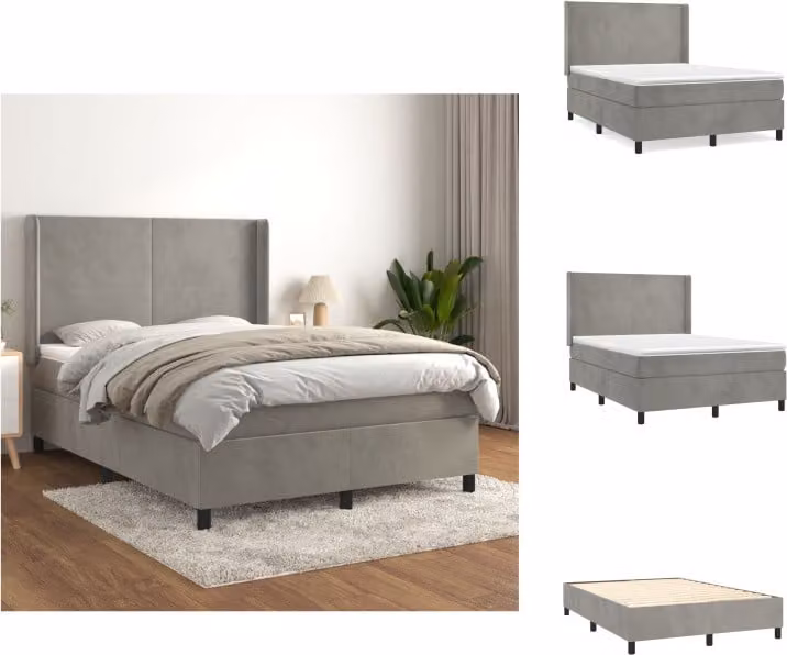 vidaXL Letto a molle con materasso grigio chiaro 140x200 cm in velluto - Letti e strutture letto