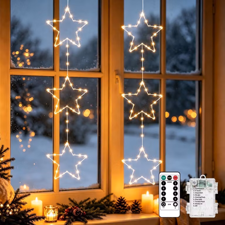 Catena luminosa a LED per decorazioni natalizie, set da 2, 126 LED luce calda, 8 modalità, timer, dimmerabile, alimentazione a batteria