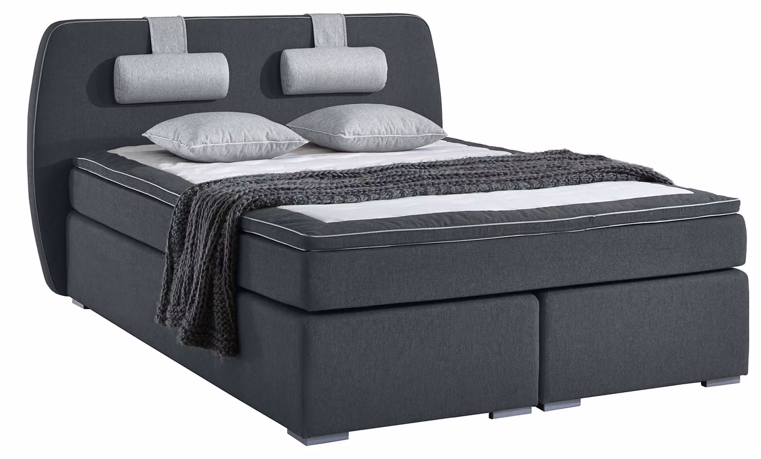 Letto con rete a molle 140x200 cm, modello H2, completo di materasso imbottito e cuscino cervicale, colore grigio scuro