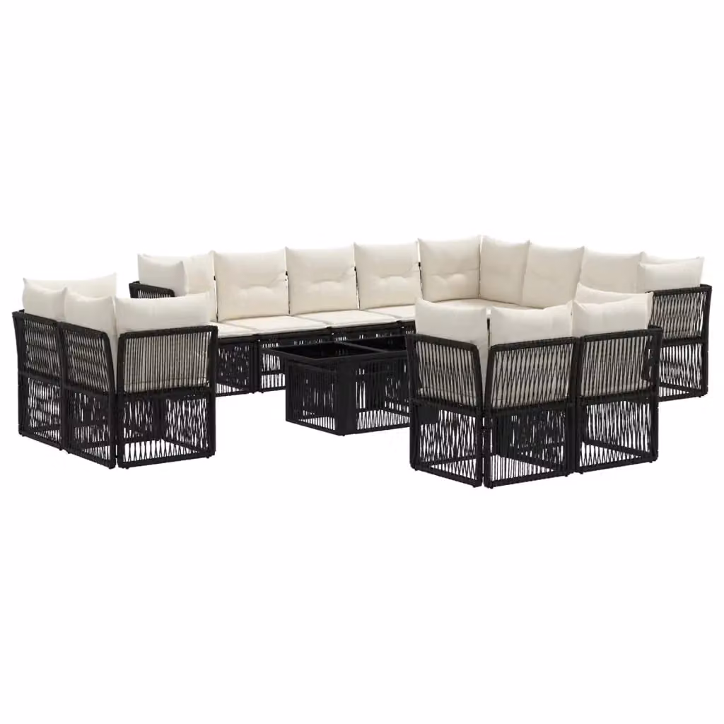 Set Divano da Giardino a Forma di U vidaXL in Polyrattan Nero con Tavolino e Cuscini Imbottiti – 2