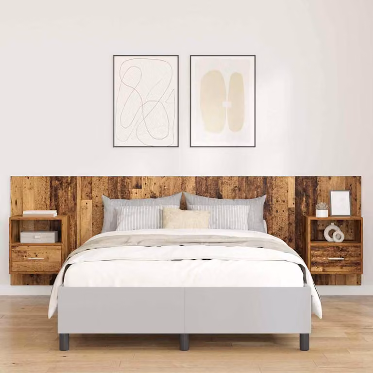 Set di Testata con Comodini Integrati vidaXL in Legno Ingegnerizzato Marrone Moderno L: 257,0 cm, H: 80,0 cm, P: 38,73 cm