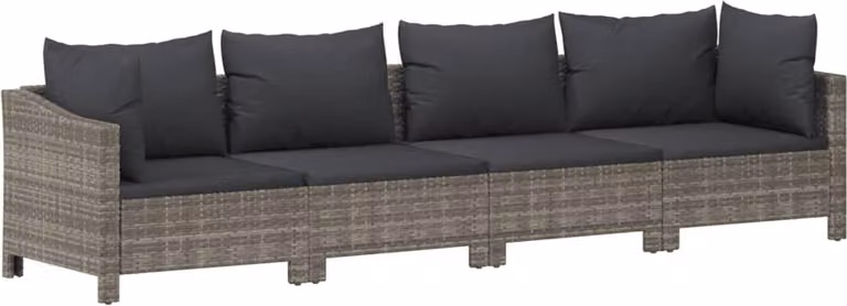 Set da giardino 4 pezzi con cuscini grigio in polyrattan
