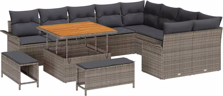 Set Divano da Giardino con cuscino 12 pcs Grigio polyrattan