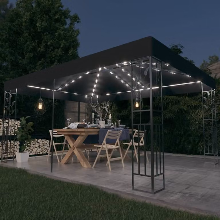 Padiglione Living Store con doppio tetto e luci LED 3x4 m antracite