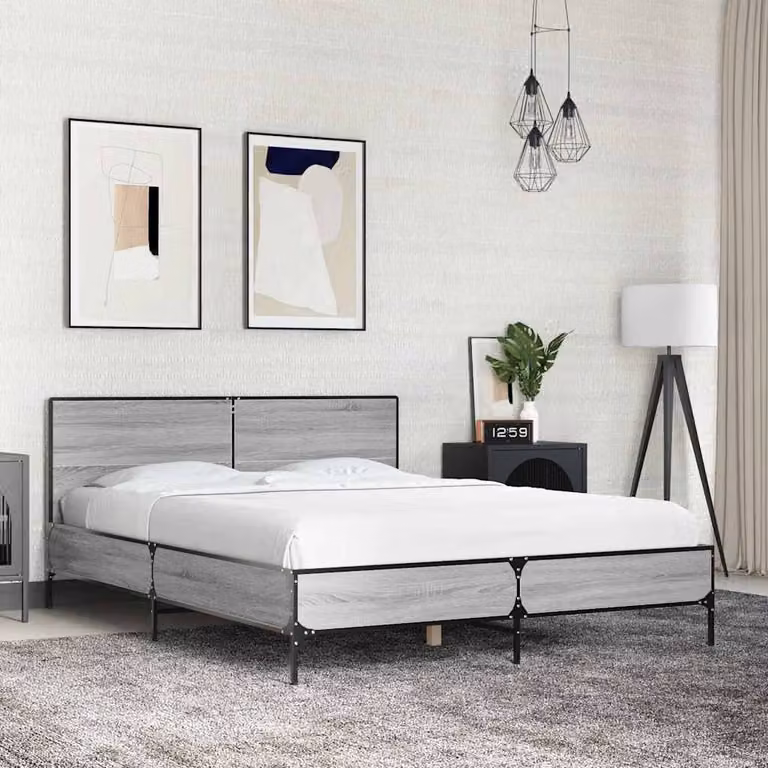 Giroletto vidaXL in legno multistrato e metallo, Grigio Sonoma, 140 x 190 cm
