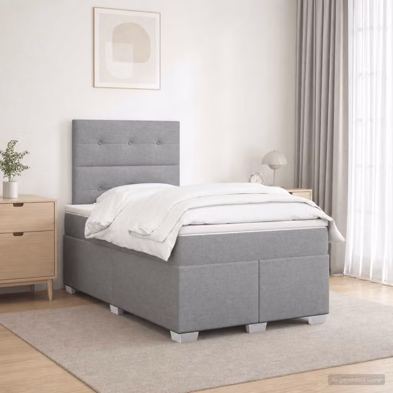 Letto box spring con materasso vidaXL in tessuto Grigio e Bianco, L/P/H: 200 x 120 x 140,5 cm