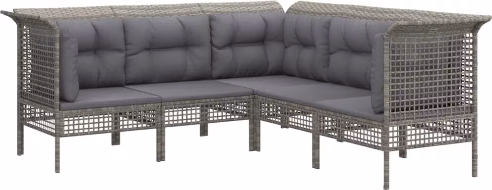 Set Divani da Giardino 5 pz con Cuscini in Polyrattan Grigio