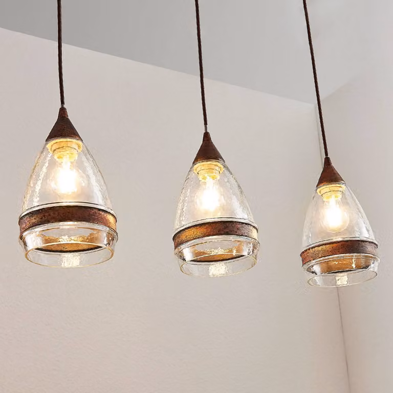Lampada a sospensione Millina Lindby, dimmerabile, Marrone / Ruggine, Cucina, Vetro, Antico, Lampada a sospensione