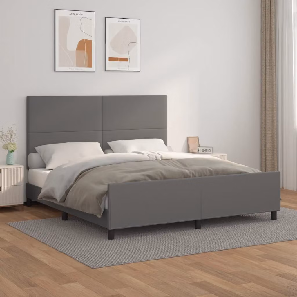 The Living Store Giroletto con testiera grigio 160x200 cm in ecopelle
