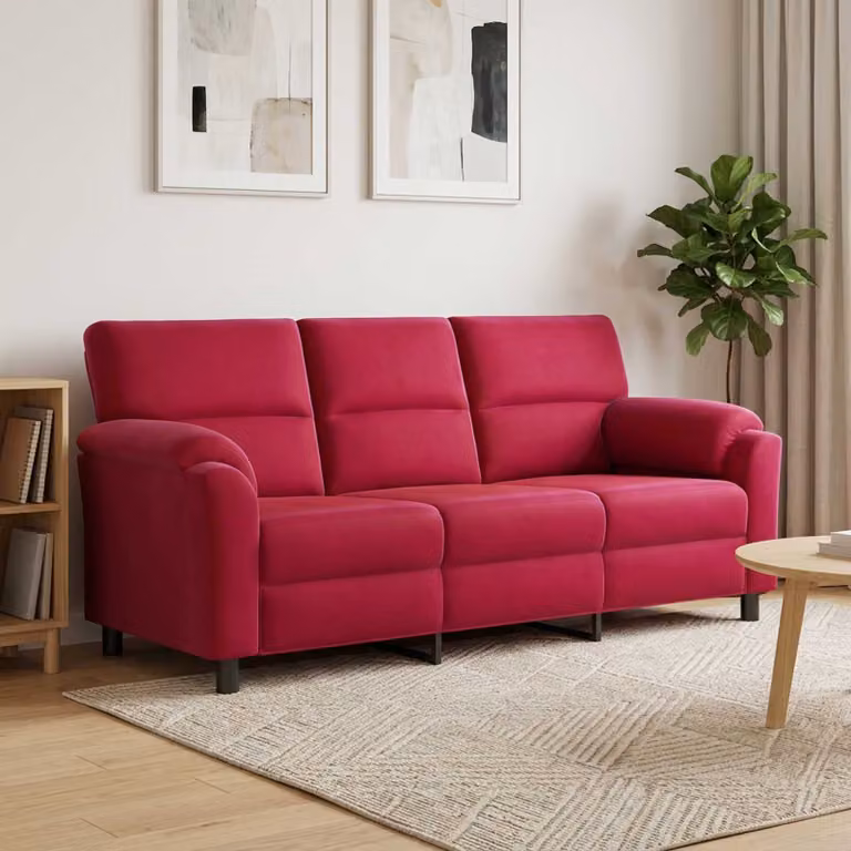 Divano moderno vidaXL in velluto rosso vino con struttura in metallo, L: 214 cm, P: 85 cm, H: 93 cm