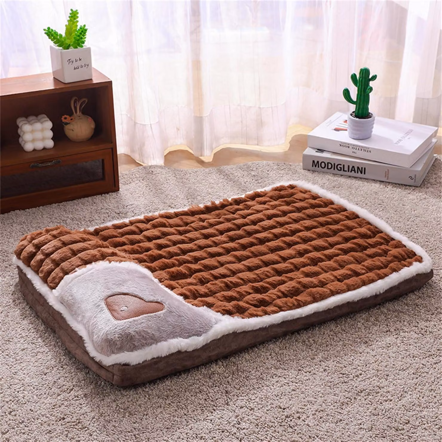 Cuccia per cani, in peluche, lavabile, colore marrone, taglia L