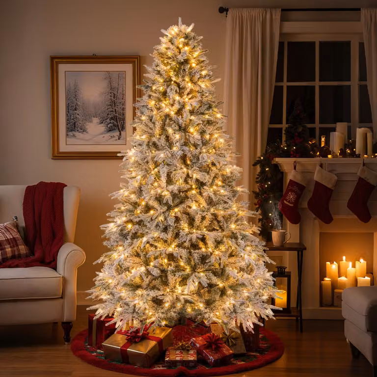 Albero di Natale artificiale innevato Costway con 460 luci LED bianco caldo, struttura in metallo e PVC, colore verde, Altezza: 240 cm