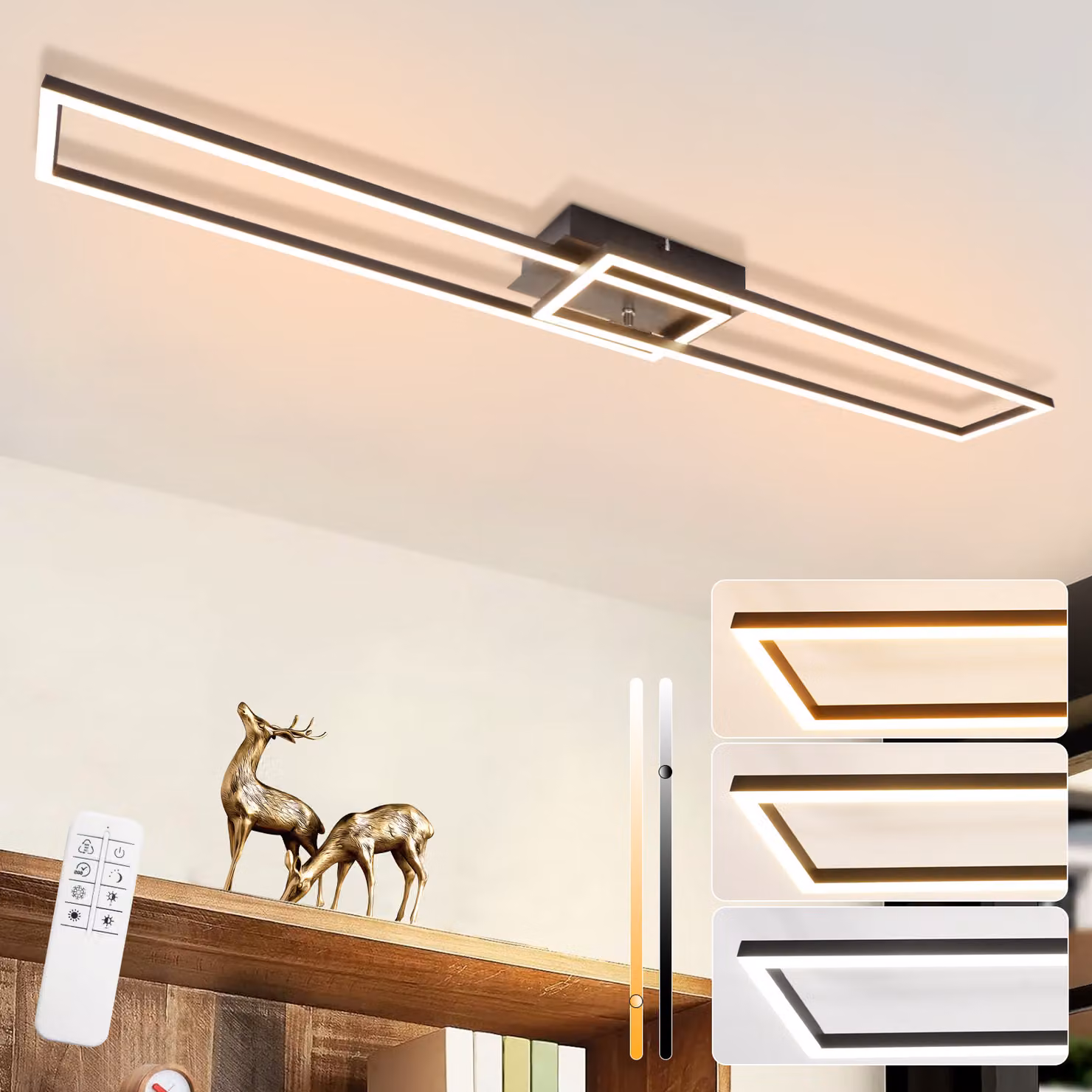 ZMH lampada da soffitto LED soffitto soggiorno - nero soggiorno lampada 36W 102CM camera da letto lampada moderna corridoio con telecomando per camera da letto