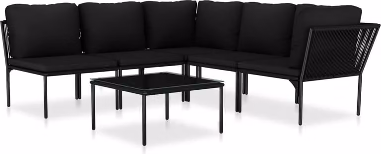 Set Divani da Giardino 6 pz con Cuscini Neri in PVC