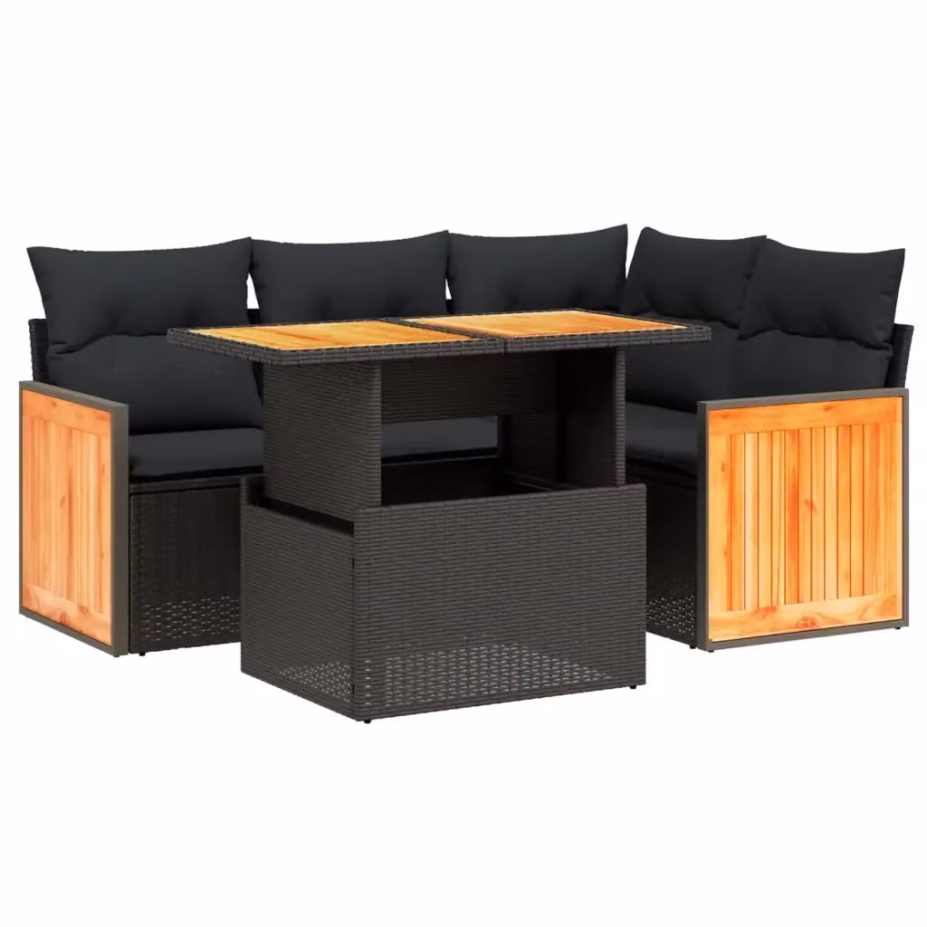 Set di Divani da Giardino a L VIDAXL in Polyrattan Nero con Cuscini – 2