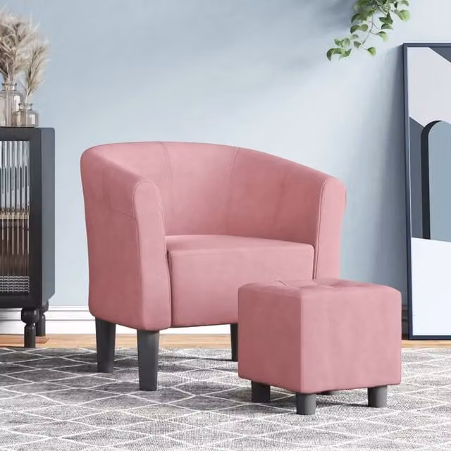 Poltrona Cabriolet con Poggiapiedi vidaXL in Velluto Rosa con Struttura in Legno e Plastica L/P/H: 70 x 68 x 56 cm – 1
