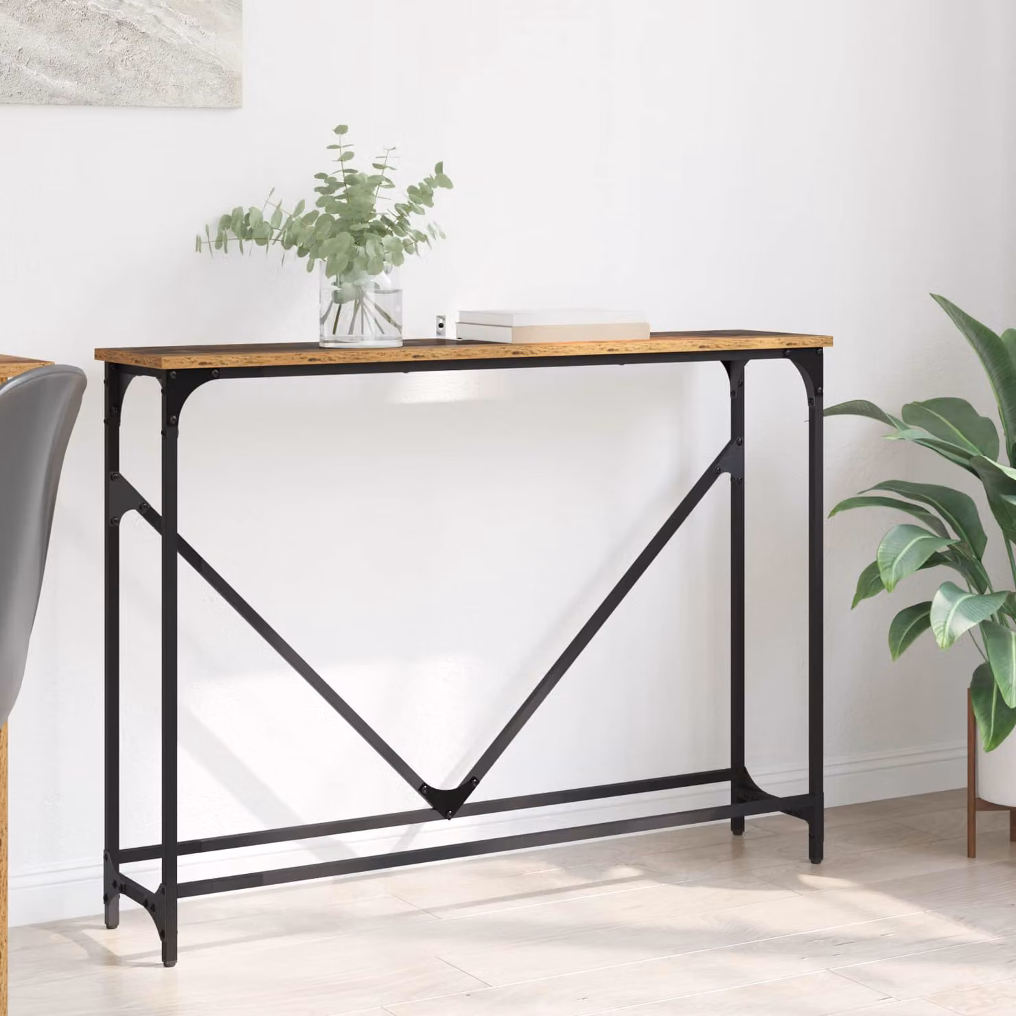 vidaXL Tavolo consolle in stile industriale color marrone L 102 x P 23 x H 75 cm