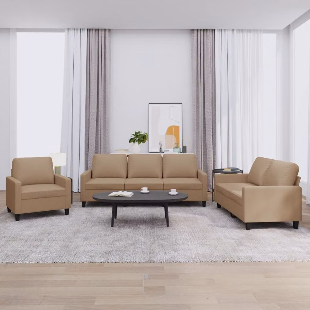 Set di divani da soggiorno vidaXL in similpelle beige e marrone con cuscini inclusi – 1