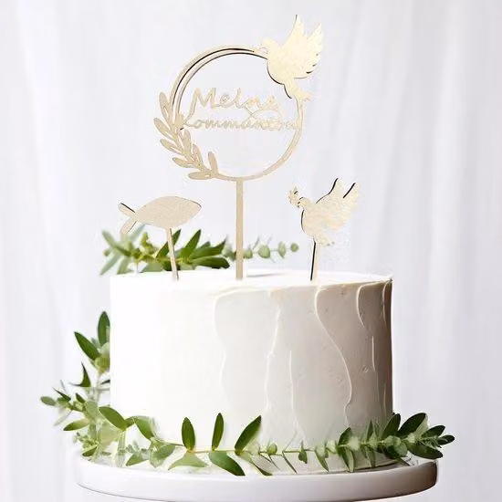 Set di decorazioni in legno a forma di pesce e frutta - confezione da 3 - decorazioni per la tavola per la comunione - pesci in legno - adatti a bambine e bambini