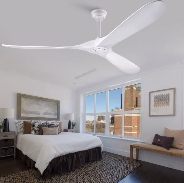 Ventilatore da soffitto 182,3 cm in metallo e legno bianco, 6 velocità –