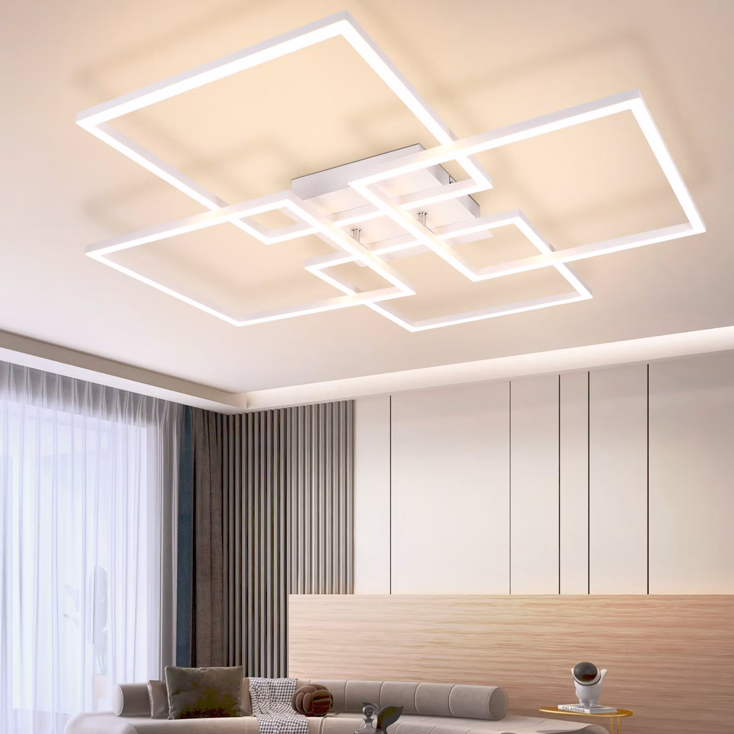 ZMH plafoniera LED soffitto soggiorno 4 cornice bianca 32W 3000K bianco caldo sala da pranzo lampada rettangolare per camera da letto