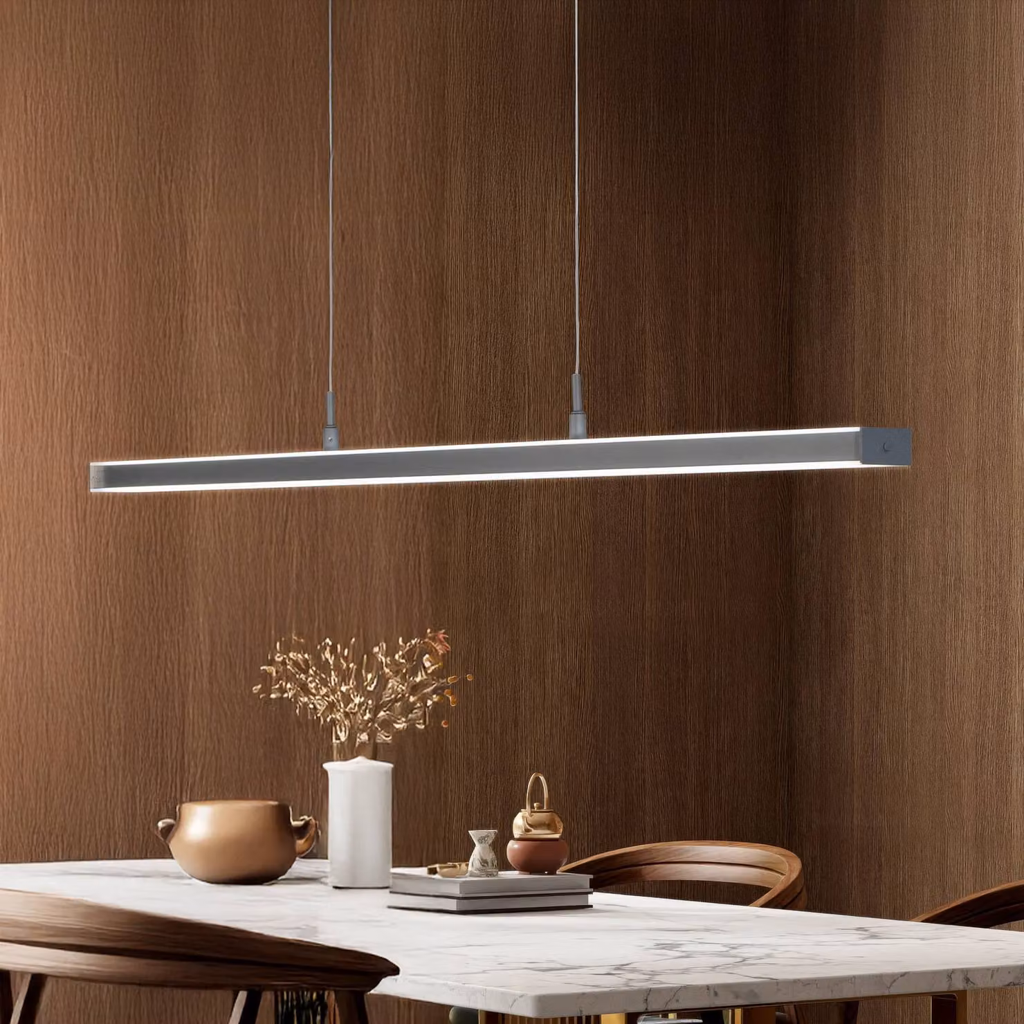 FISCHER & HONSEL Lampada a sospensione Valeno, dimmerabile, Alluminio / Grigio / Zincato, Soggiorno / Sala da pranzo, Metallo, Moderno, Lampada a sospensione