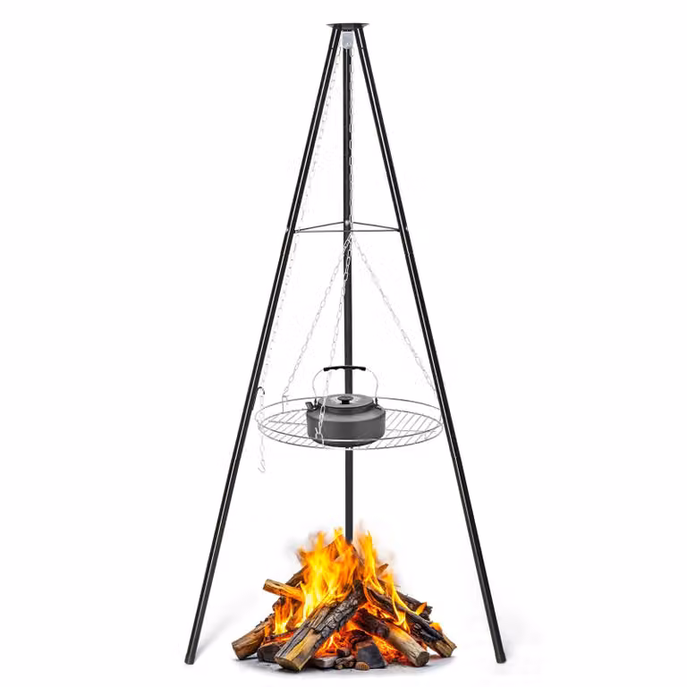 ALIGHTUP - Griglia a treppiede, 68 x 68 x 155 cm. Barbecue in acciaio inossidabile con teglia da forno, ideale per campeggio e giardino. Griglia a carbone