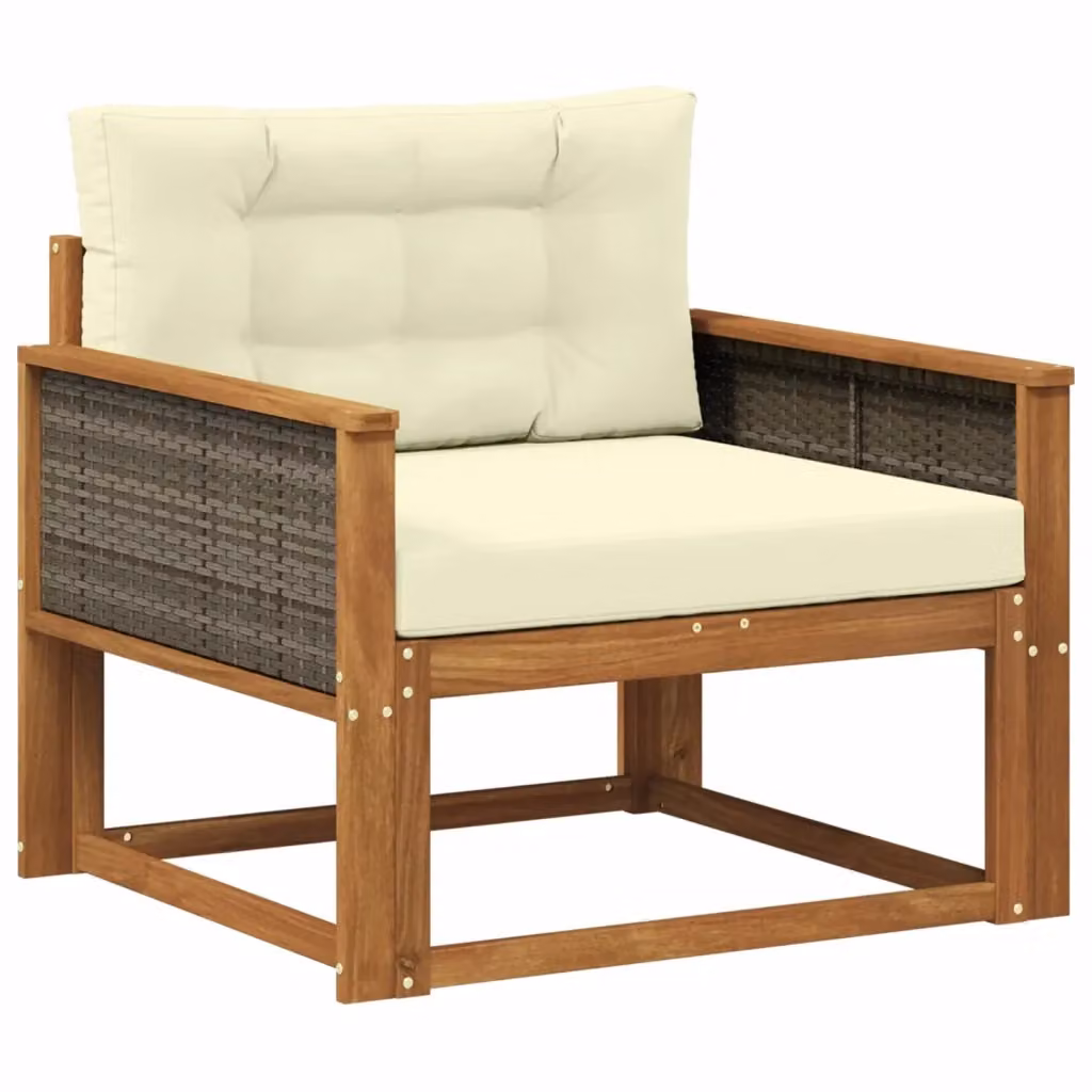 Divano componibile centrale per esterno in legno di acacia massello naturale color marrone e beige – 2