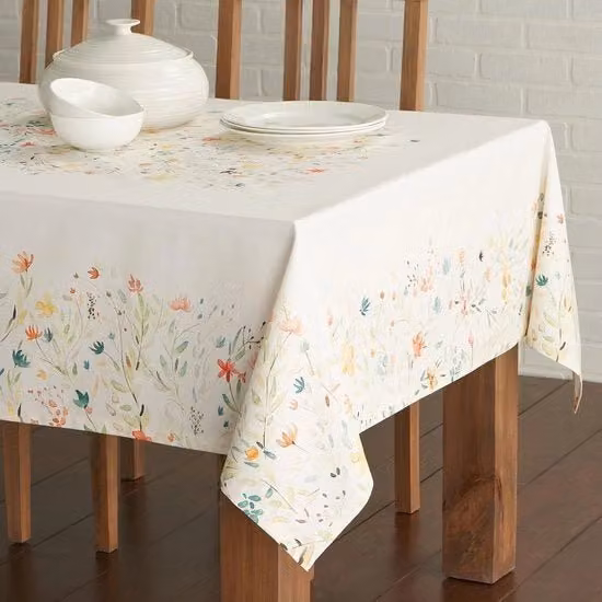 Tovaglia decorativa Maison d' Hermine in cotone bianco con motivo floreale, L: 140 cm, P: 180 cm