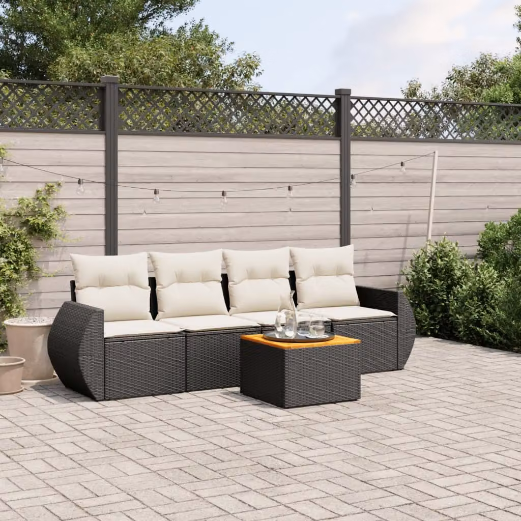 Maison Exclusive - Set Divani da Giardino 5 pz con Cuscini in Polyrattan Nero