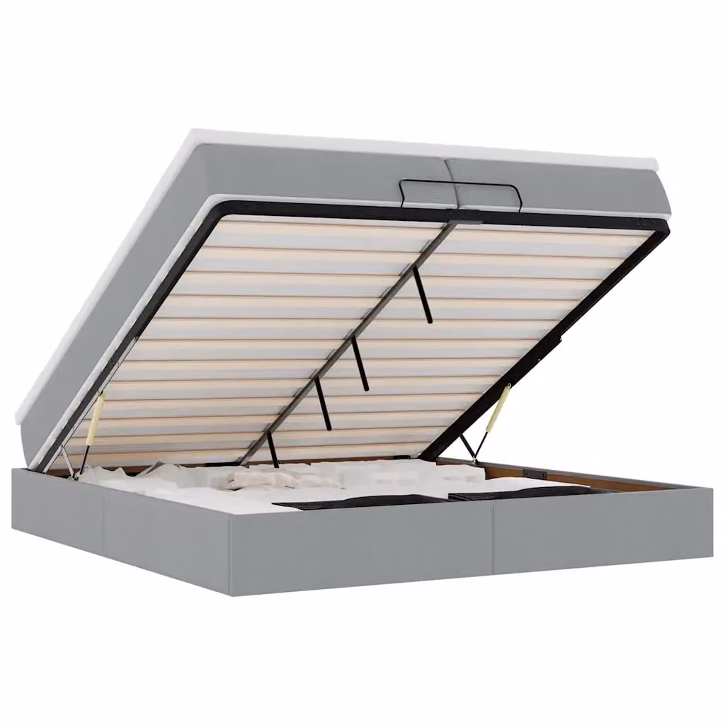 Letto con contenitore a sollevamento vidaXL in tessuto grigio e bianco L: 200 cm, P: 200 cm, H: 23,5 cm – 2