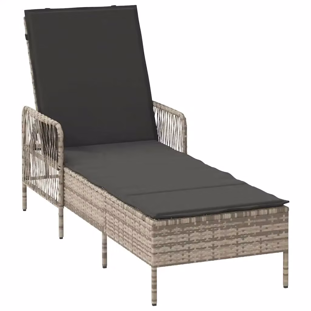 Lettino da sole vidaXL in polyrattan e metallo con cuscino impermeabile, colore grigio – 2