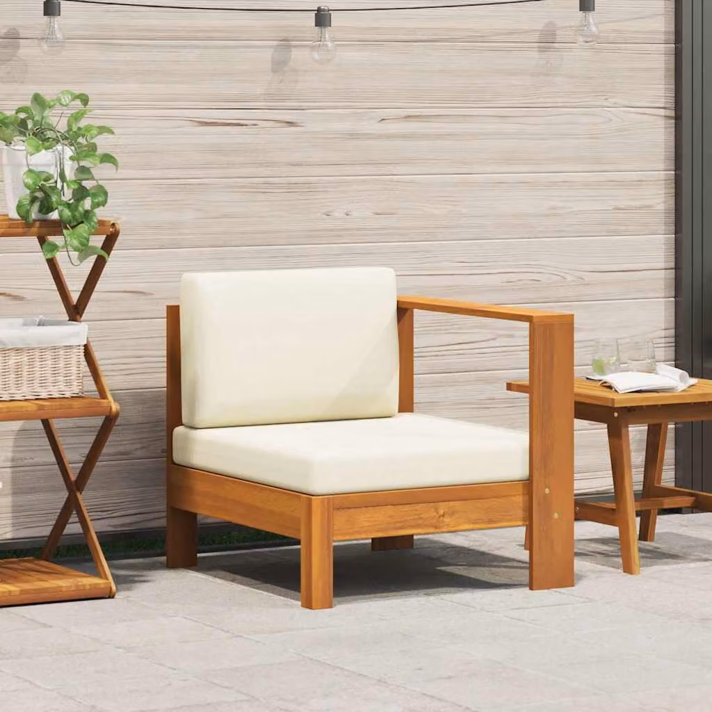 vidaXL Divano Centrale con 1 Bracciolo in Legno di Acacia Oliato e Colore Bianco Crema per Giardino