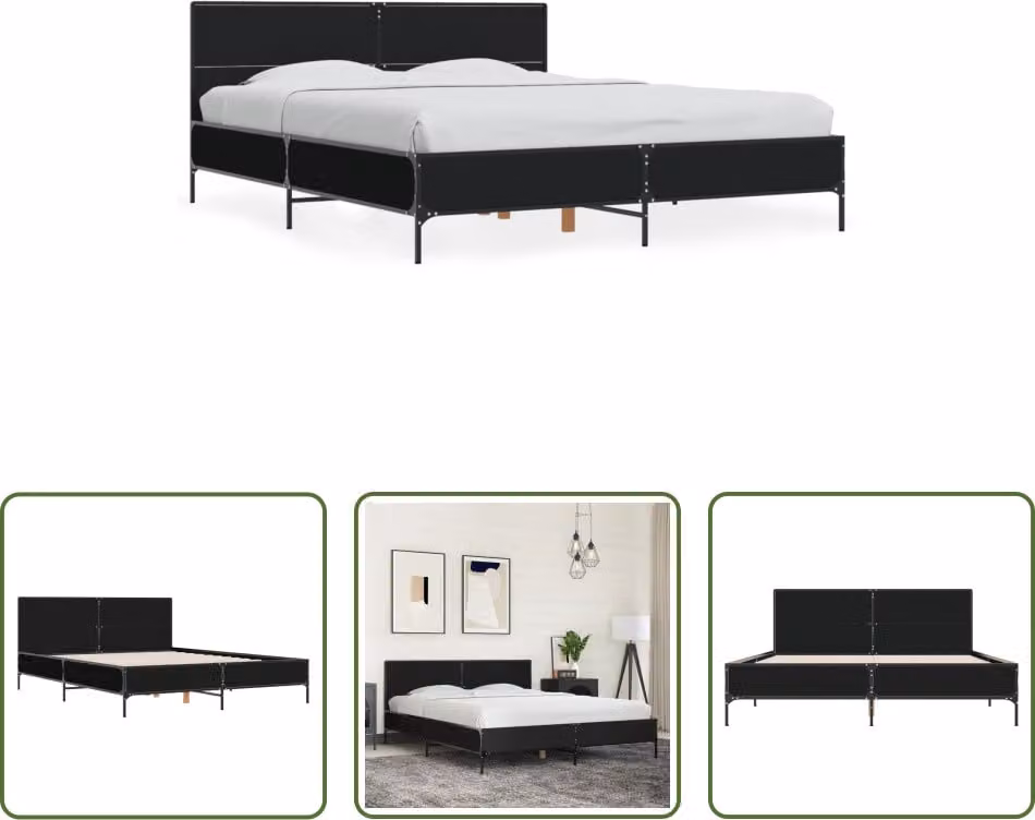 The Living Store Struttura letto nera 160x200 cm in legno e metallo