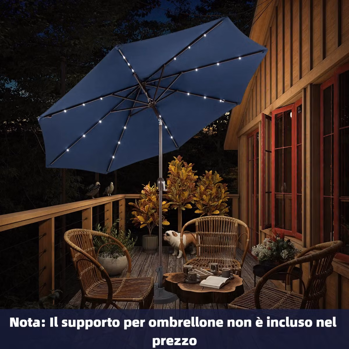 Ombrellone da giardino Costway con luci LED in ferro blu Ø300 cm