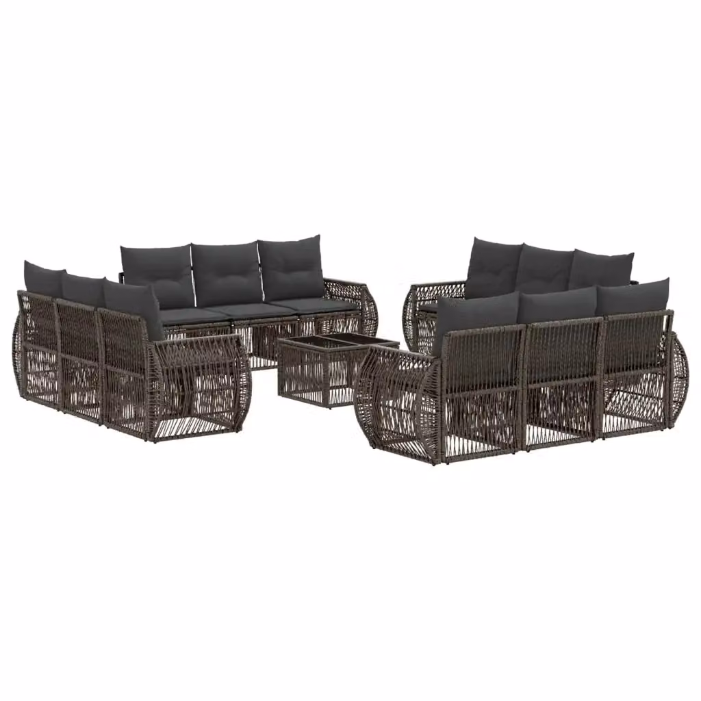 Set Divano da Giardino a Forma a U vidaXL in Polyrattan Grigio e Antracite con Tavolino e Cuscini Imbottiti – 2