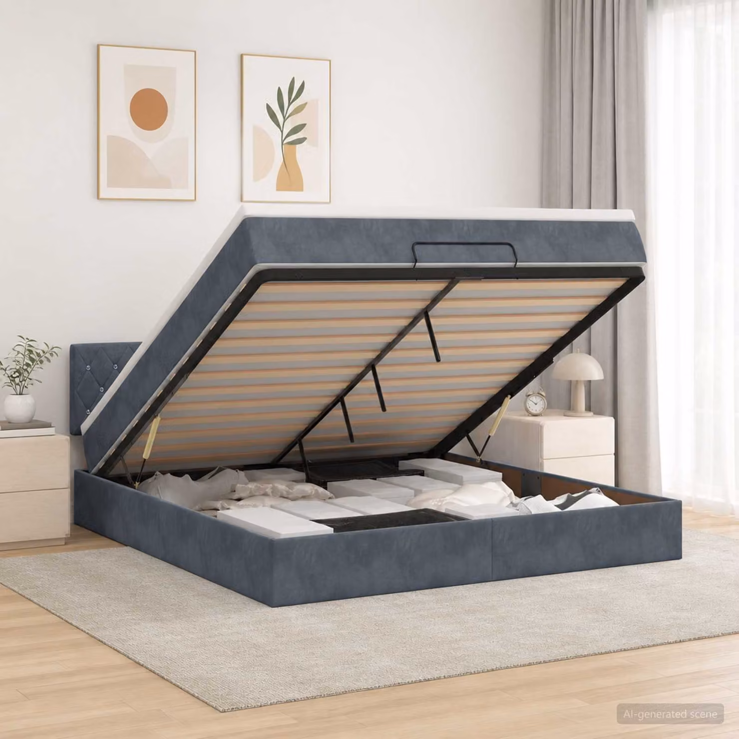 Letto ottomano con materasso vidaXL in velluto Grigio Scuro L: 160 cm, P: 200 cm