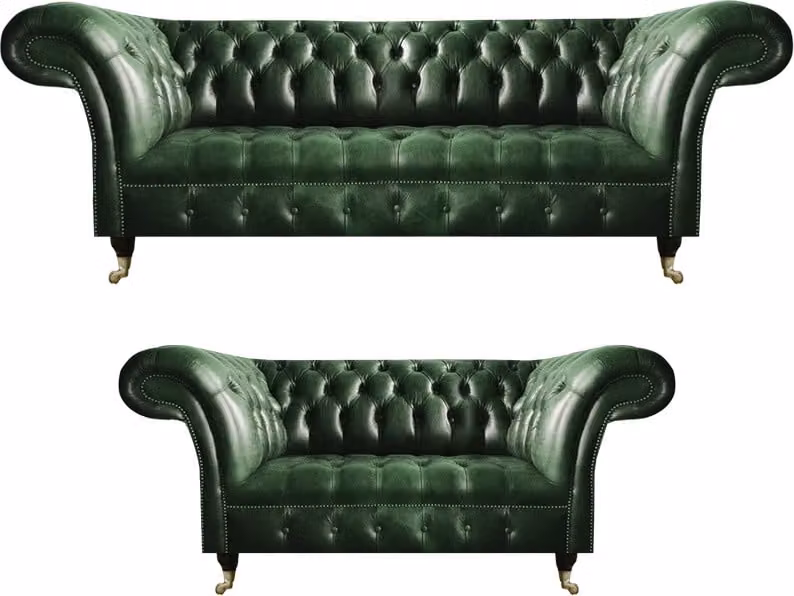 Leder Sofa Set Komplett Wohnzimmer Sofagarnitur Design Polstermöbel Chesterfield